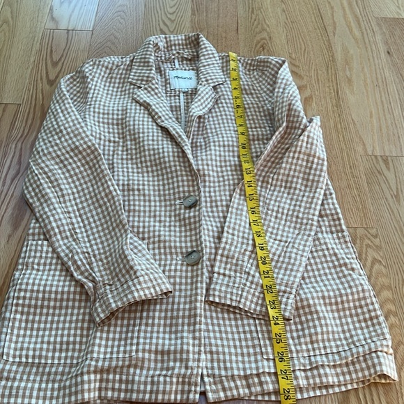 Madewell medium tan and white gingham dorset linen blazer. - Picture 9 of 11